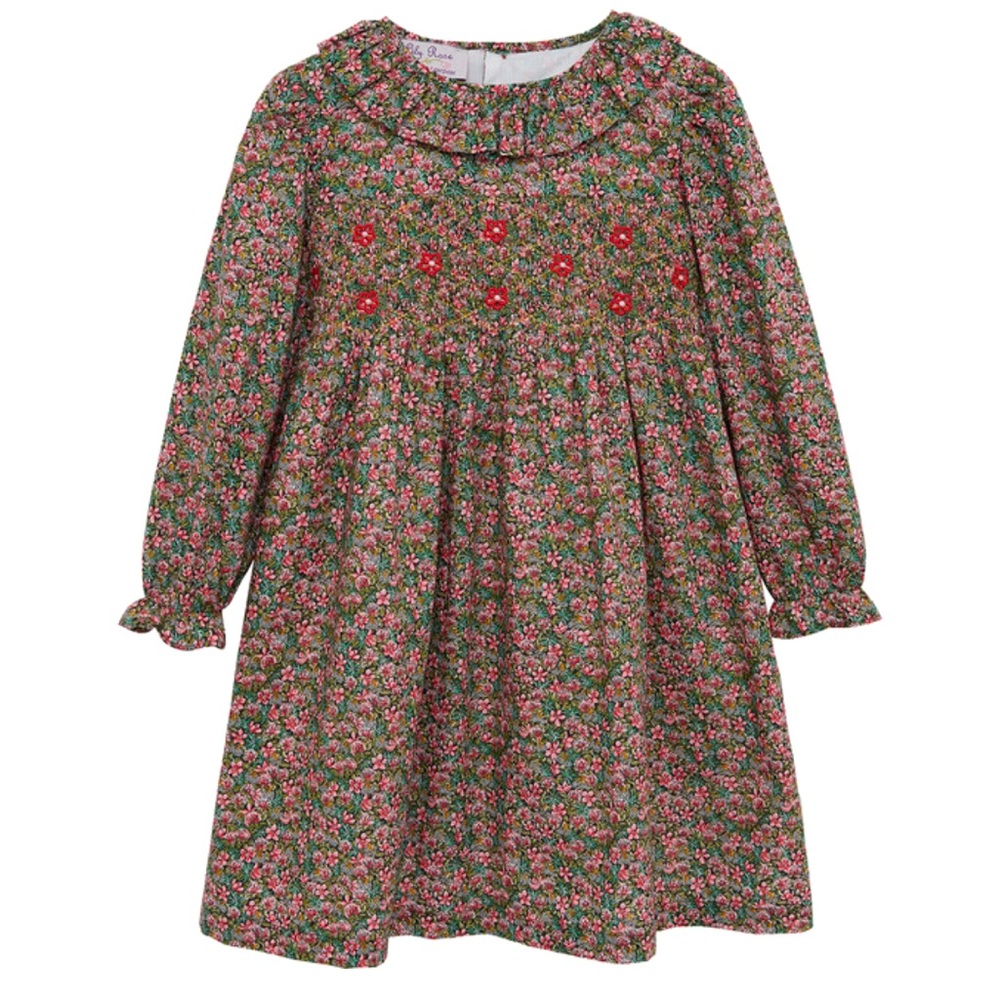 Trotters London - Girls’ Robin Smocked Multi Floral Long Sleeve Dress - Size:6/7